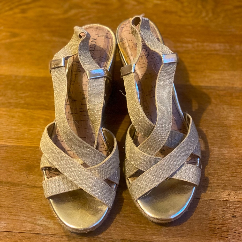 Gold sparkle wedge heels